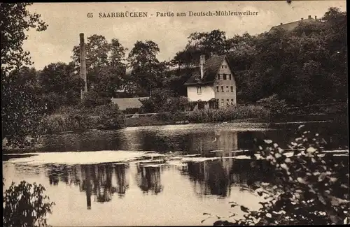 Ak Saarbrücken im Saarland, Partie am Deutsch Mühlenweiher