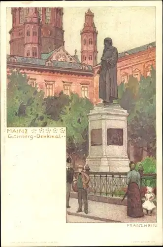 Künstler Litho Hein, Franz, Mainz am Rhein, Gutenberg Denkmal