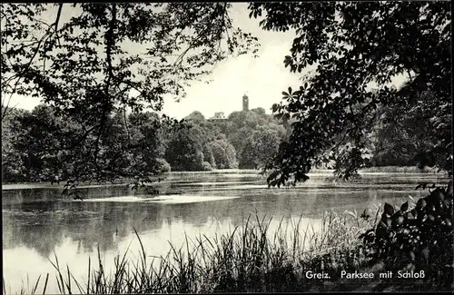 Ak Greiz im Vogtland, Parksee mit Schloss