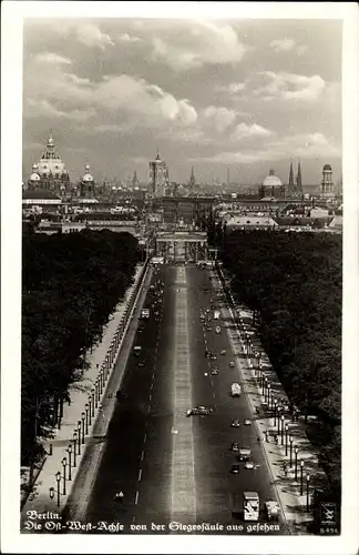 Ak Berlin Tiergarten, Die Ost-West-Achse von der Siegessäule aus gesehen, Luftansicht