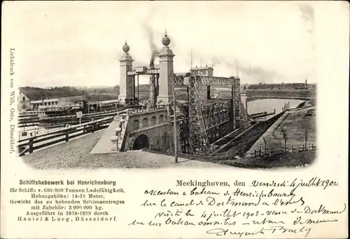 Ak Oberwiese Waltrop Ruhrgebiet, Schiffshebewerk Henrichenburg, Meckinghoven