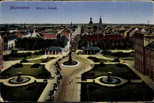 Ak Mannheim in Baden, Blick vom Schloss, Parkanlage, Denkmal