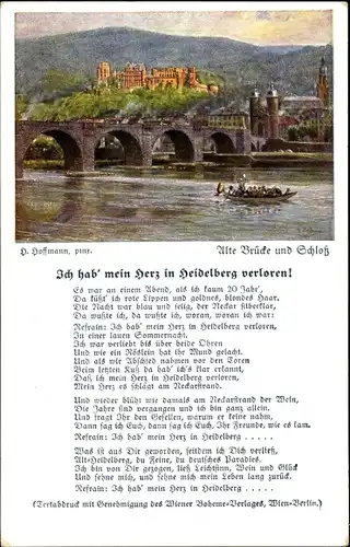 Künstler Ak Hoffmann, H., Heidelberg am Neckar, Schloss, Brücke, Boot, Gedicht
