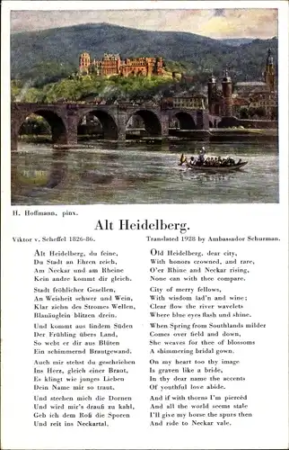 Künstler Ak Hoffmann, H., Heidelberg am Neckar, Schloss, Brücke, Boot, Gedicht Viktor v. Scheffel