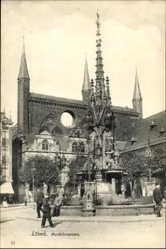 Ak Hansestadt Lübeck, Marktbrunnen