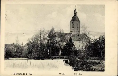 Ak Bernstadt auf dem Eigen in Sachsen, Wehr, Kirche, Außenansicht