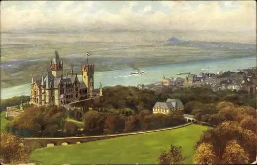 Künstler Ak Königswinter am Rhein, Drachenfels, Drachenburg, Godesberg