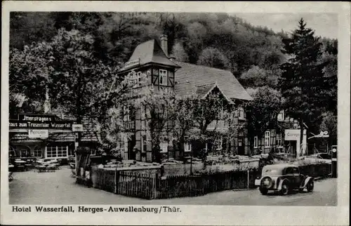 Ak Herges Auwallenburg Trusetal Thüringer Wald, Hotel Wasserfall, Außenansicht