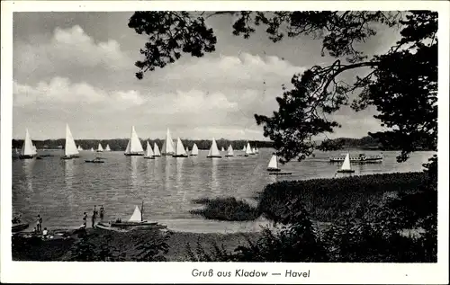 Ak Berlin Spandau Kladow, Partie an der Havel, Segelboote