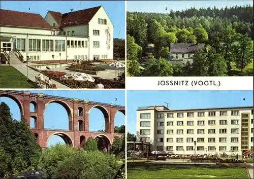 Ak Jößnitz Vogtland, FDGB Erholungsheim Richard Mildenstrey, Gaststätte Pfaffenmühle,Elstertalbrücke