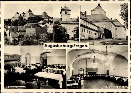 Ak Augustusburg im Erzgebirge, HO Gaststätte, Speisesaal, Großer Saal