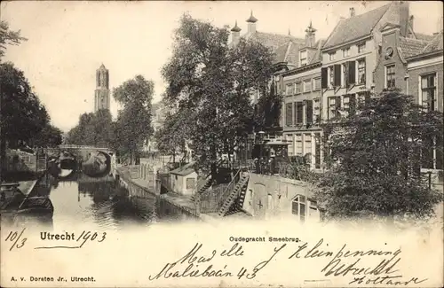 Ak Utrecht Niederlande, Oudegracht Smeebrug