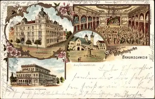 Litho Braunschweig in Niedersachsen, Wilhelmsgarten, Großer Saal, Herzogl. Hoftheater