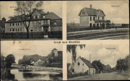 Ak Booßen Frankfurt an der Oder, Schule, Bahnhof, Dorfstraße, Dorfansicht