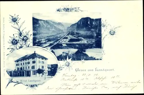 Ak Landquart Kanton Graubünden, Hotel Landquart, Blick auf den Ort, Gebirge, Edelweiß