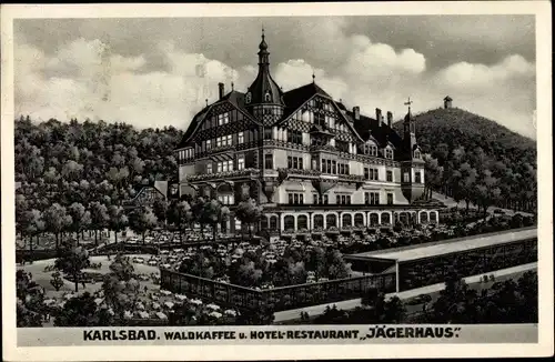 Ak Karlovy Vary Karlsbad Stadt, Waldkaffee und Hotel-Restaurant Jägerhaus