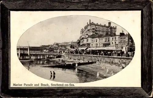 Passepartout Ak Southend on Sea Essex England, Marine Parade and Beach