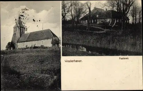 Ak Westerhever Nordfriesland, Pastorat und Kirche
