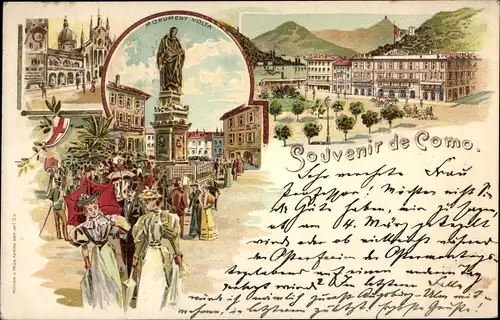 Litho Como Lombardia, Stadtansichten, Monument Volta