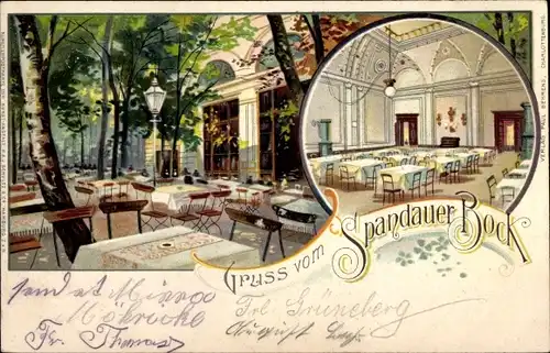 Litho Berlin Spandau, Gasthaus Spandauer Bock, Gartenpartie, Saal