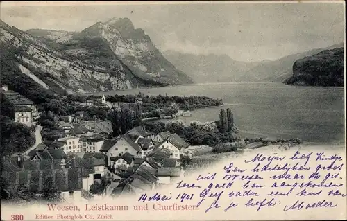 Ak Weesen Kanton Sankt Gallen, Blick auf den Ort, Leistkamm, Churfirst