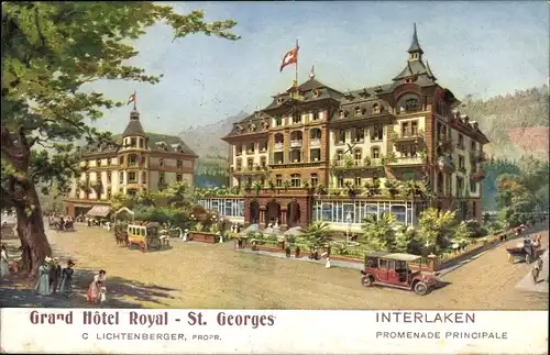 Ak Interlaken Kanton Bern Schweiz, Grand Hotel Royal St. Georges, Promenade Principale