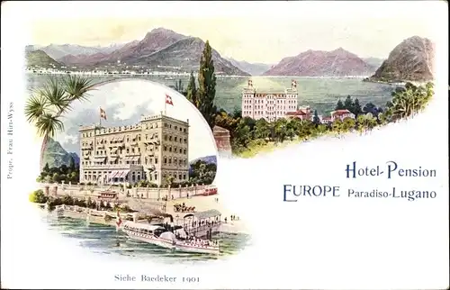 Ak Paradiso Lugano Kanton Tessin, Stadtansicht, Hotel Pension Europe