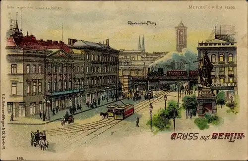 Halt gegen das Licht Litho Berlin Mitte, Alexanderplatz, Rathausturm, Meteor