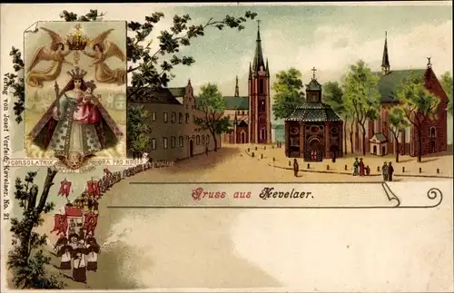 Litho Kevelaer am Niederrhein, Kirche, Prozession, Gnadenbild