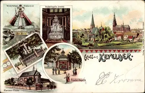 Litho Kevelaer am Niederrhein, Gnadenkapelle, Kreuzbaum, Klarissen Kloster