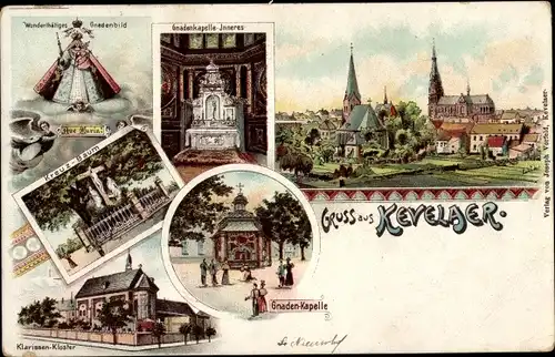 Litho Kevelaer am Niederrhein, Gnadenkapelle, Kreuzbaum, Klarissen Kloster, Gnadenbild