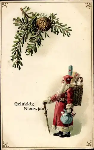 Ak Glückwunsch Neujahr, Gelukkig Nieuwjaar, Weihnachtsmann, Geschenke