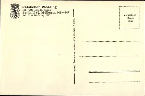 Ak Berlin Wedding, Ratskeller, Müllerstraße 146-147