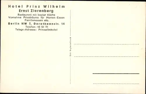 Ak Berlin, Hotel Prinz Wilhelm, Dorotheenstraße 14