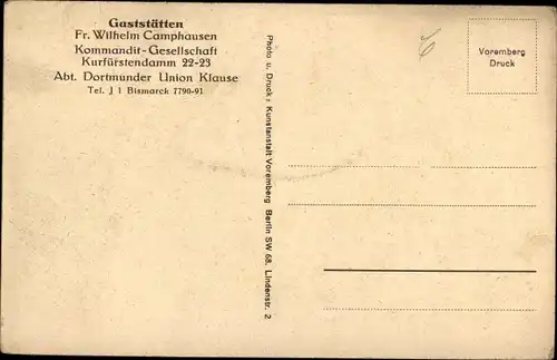 Ak Berlin Charlottenburg, Dortmunder Union Klause, Kurfürstendamm 22/23