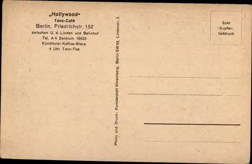 Ak Berlin Mitte, Tanzcafé Hollywood, Tanzdiele, Friedrichstraße 152