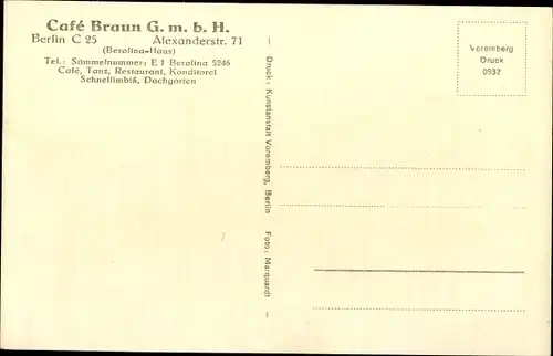 Ak Berlin Mitte, Cafe Braun, Innenansicht, Alexanderstr. 71