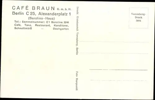 Ak Berlin Mitte, Café Braun GmbH, Alexanderplatz 1, Berolina Haus, Innenansicht