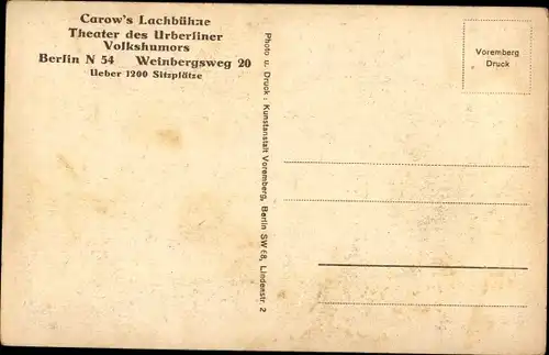 Ak Berlin Mitte, Carow's Lachbühne, Innenansicht, Weinbergsweg 20