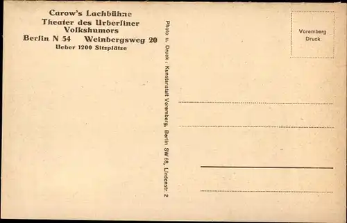 Ak Berlin Mitte, Carow's Lachbühne, Innenansicht, Weinbergsweg 20