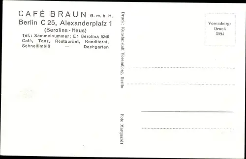 Ak Berlin Mitte, Café Braun, Alexanderstraße 71, Berolina Haus, Innenansicht