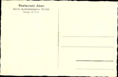 Ak Berlin Charlottenburg, Restaurant Aben, Kurfürstendamm 101/102