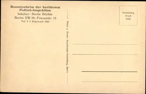 Ak Berlin Kreuzberg, Beamtenheim der berittenen Polizeiinspektion, Friesenstraße 15, Innenansicht