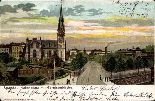 Litho Berlin Spandau, Hafenplatz mit Garnisonkirche