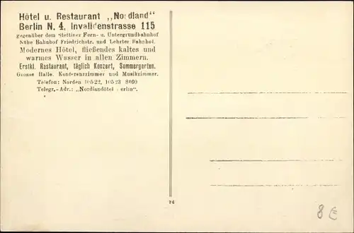 Ak Berlin Mitte, Hotel und Restaurant Nordland, Innenansicht, Invalidenstraße 115