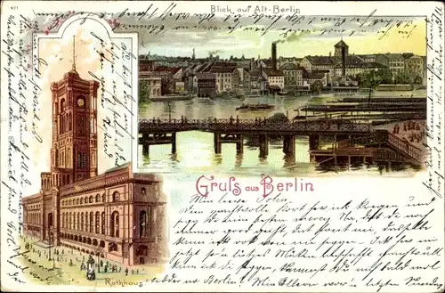 Litho Berlin Mitte, Rathaus, Panorama Altstadt