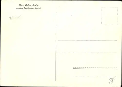 Ak Berlin Mitte, Das Hotel Baltic am Stettiner Bahnhof