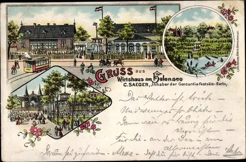 Litho Berlin Grunewald Halensee, Wirtshaus am Halensee