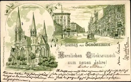 Litho Berlin Schöneberg, Hauptstraße, Apostel Pauluskirche