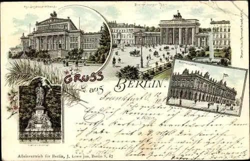 Litho Berlin Mitte, Kgl. Schauspielhaus, Brandenburger Tor, Goethedenkmal, Ruhmeshalle